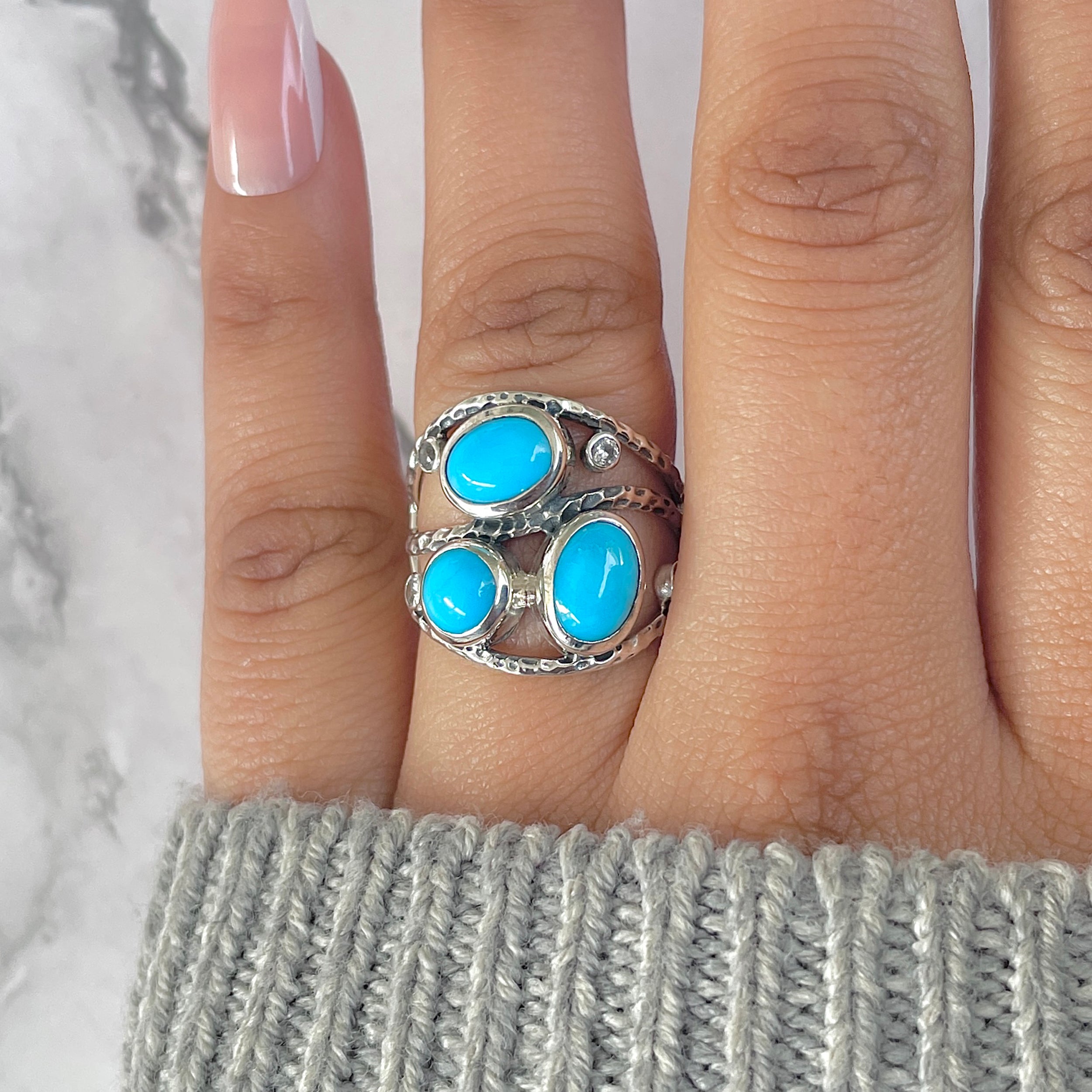 Turquoise & White Topaz Ring-(TRQ-RDR-337.)