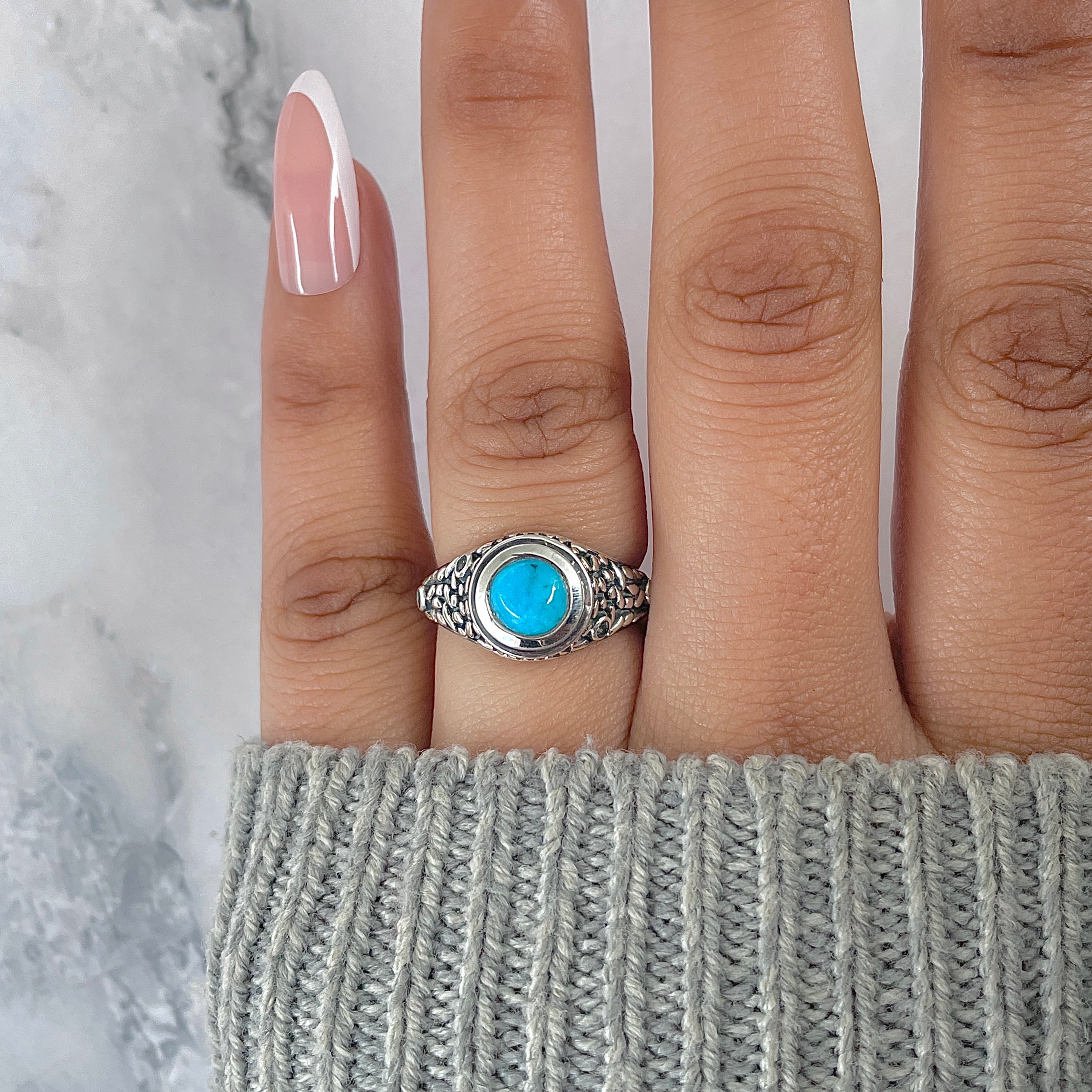 Turquoise & White Topaz Ring-(TRQ-RDR-338.)