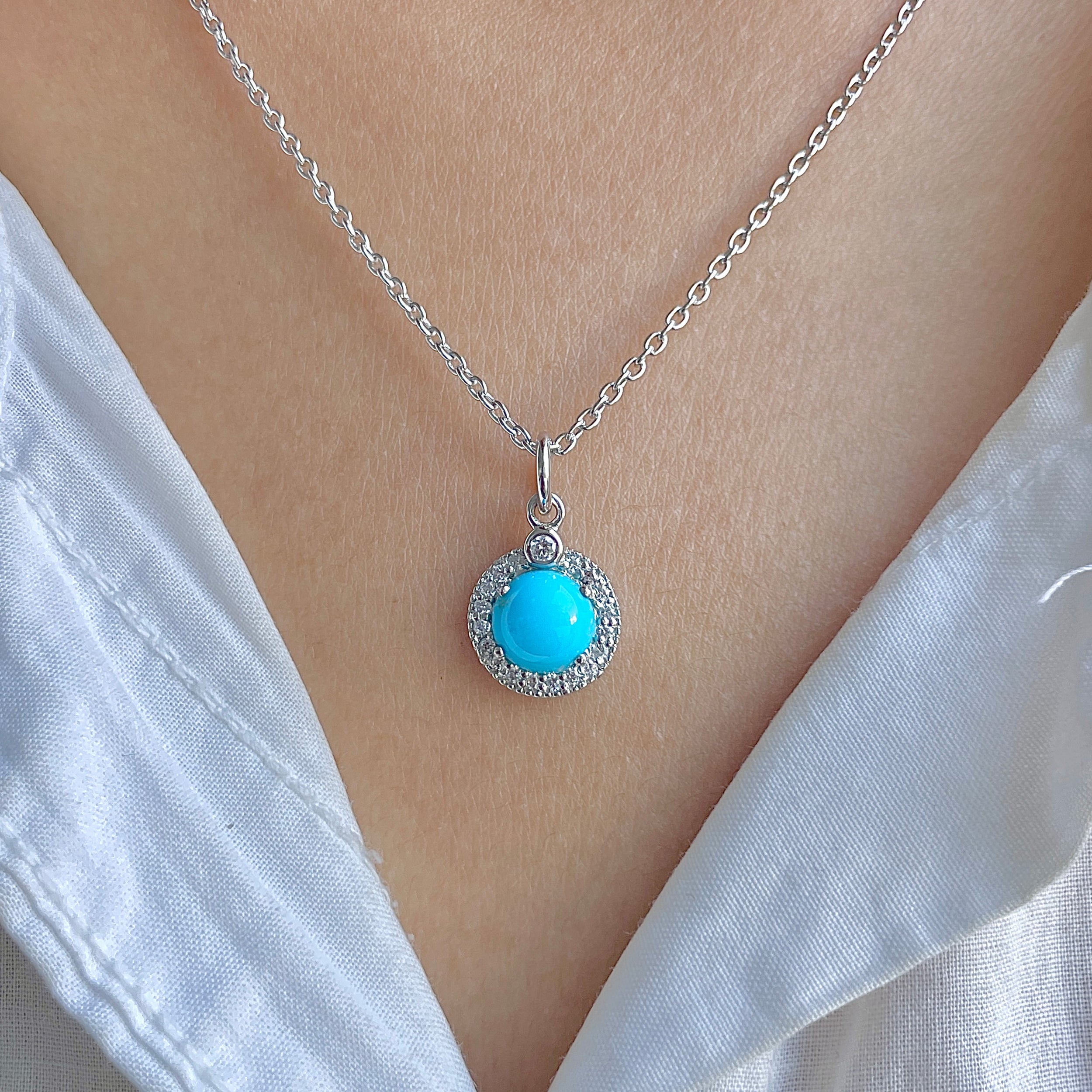 Turquoise & White Topaz Necklace With Slider Lock-(TRQ-RDN-72.)