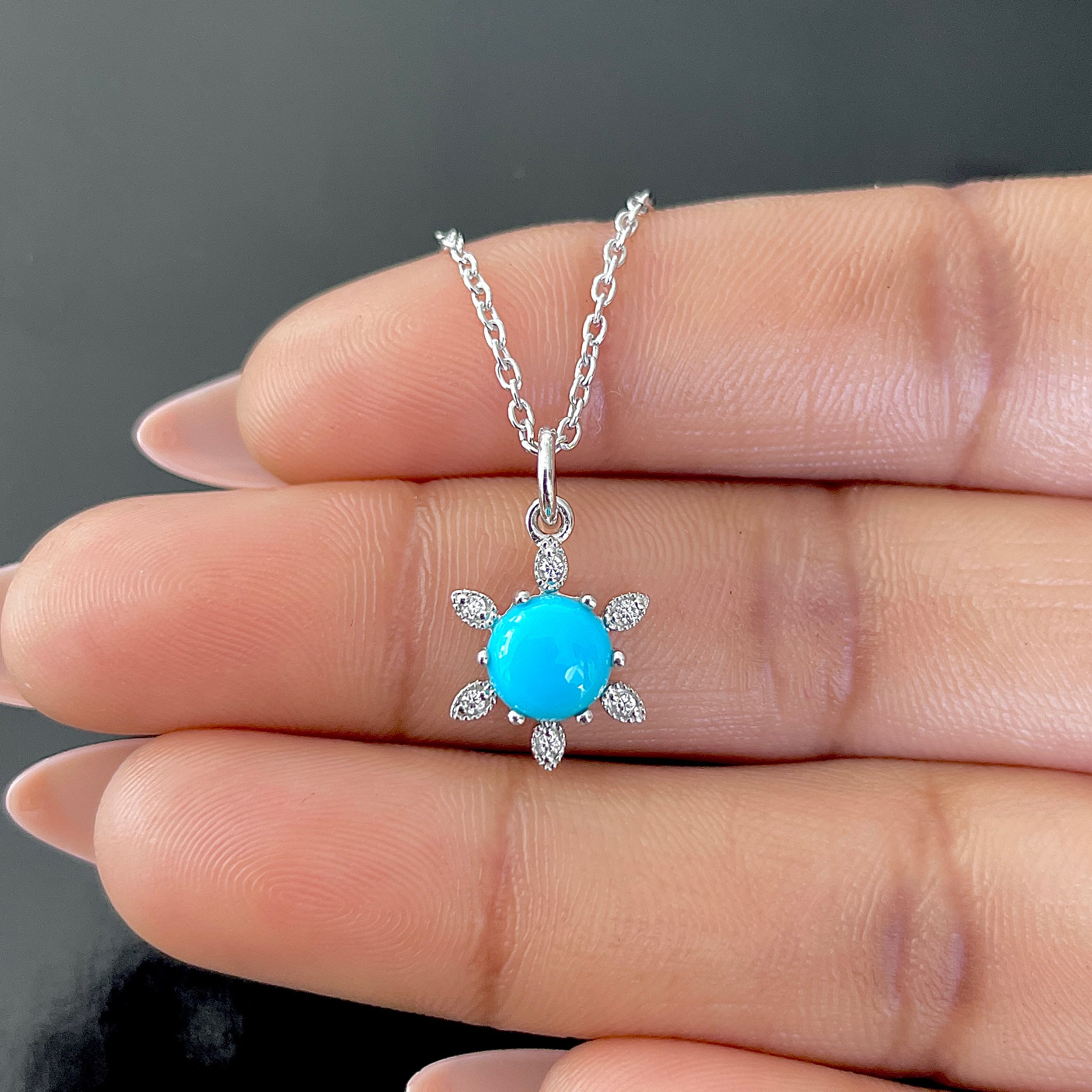 Turquoise & White Topaz Necklace With Slider Lock-(TRQ-RDN-75.)