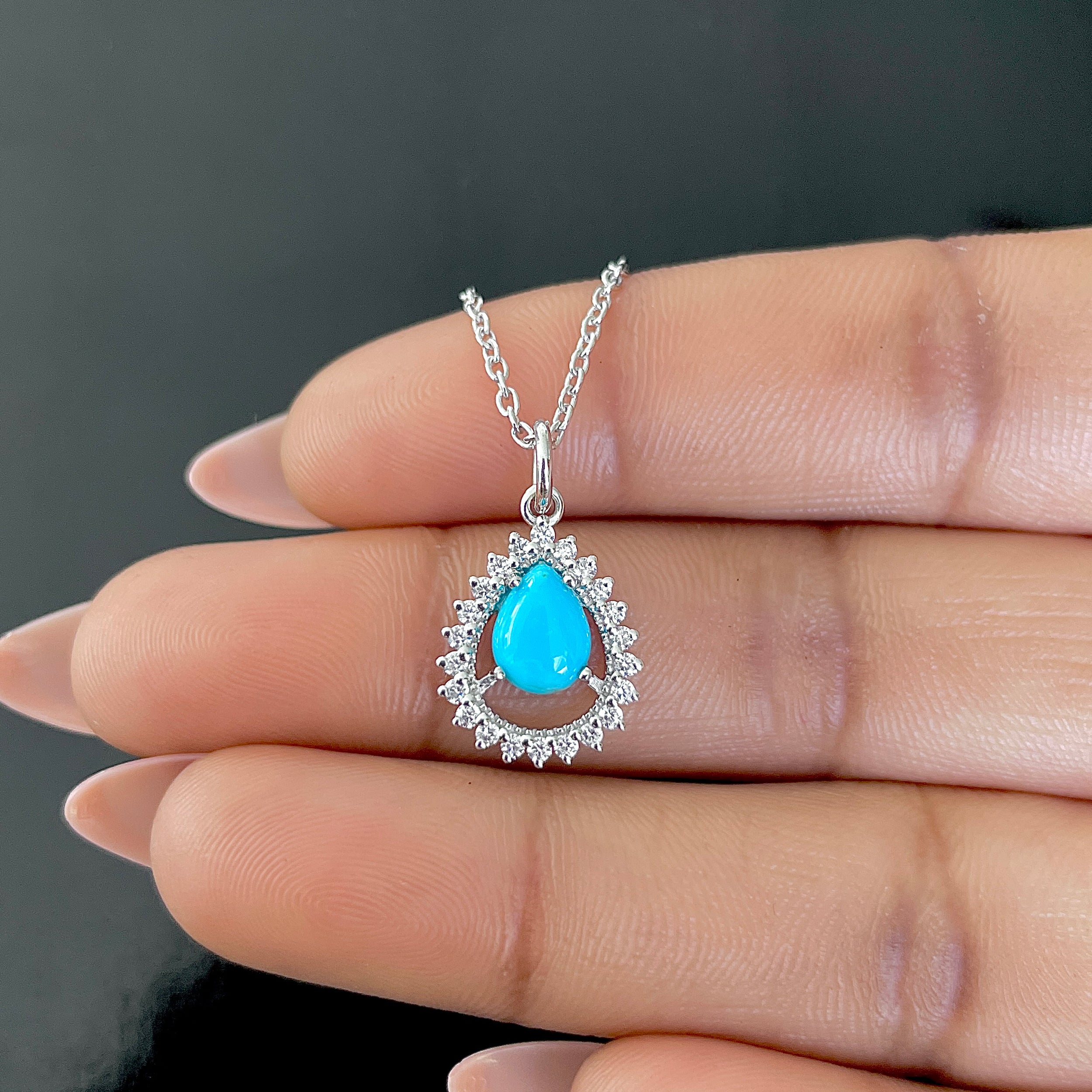 Turquoise & White Topaz Necklace With Slider Lock-(TRQ-RDN-80.)