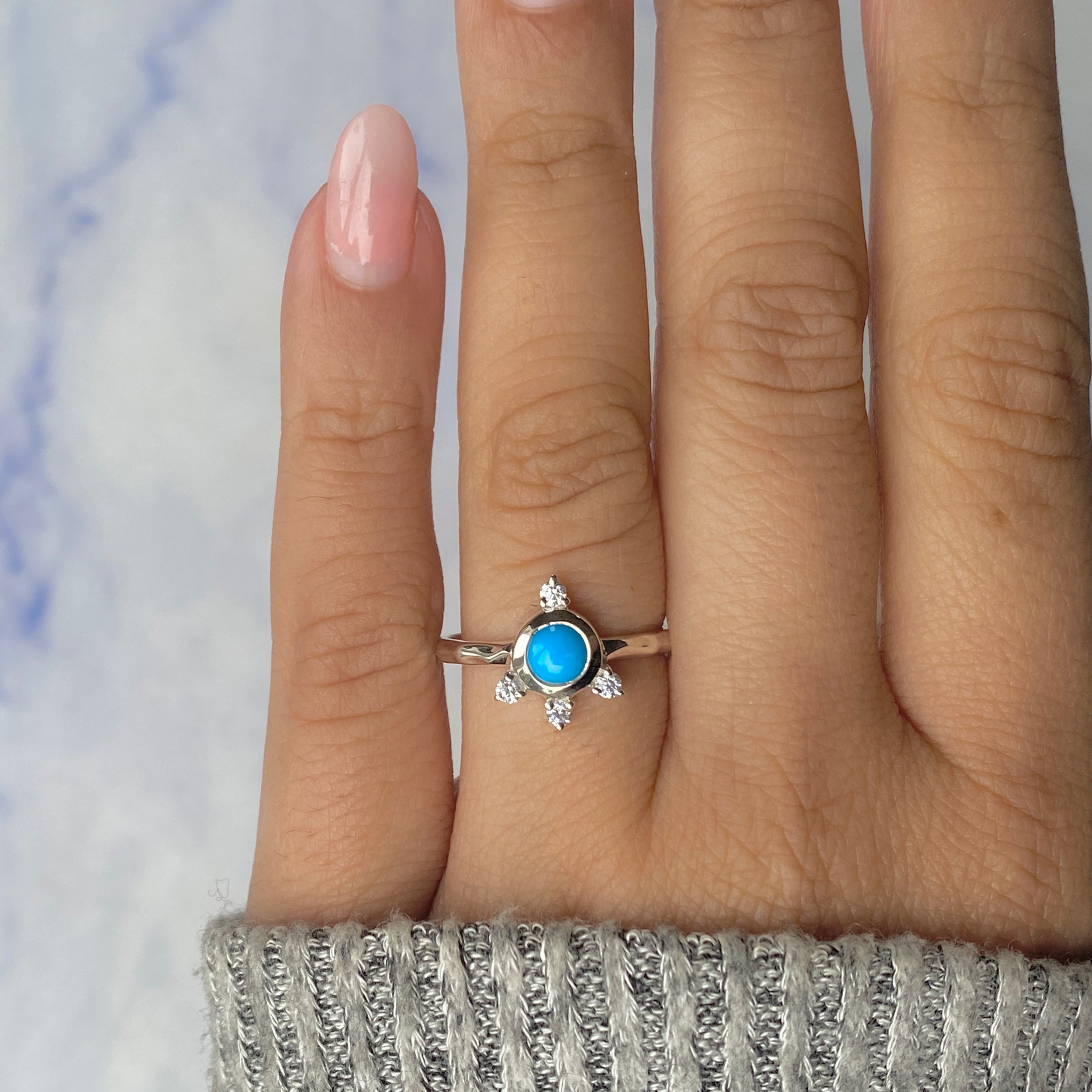 Turquoise & White Topaz Ring-(TRQ-RDR-1619.)