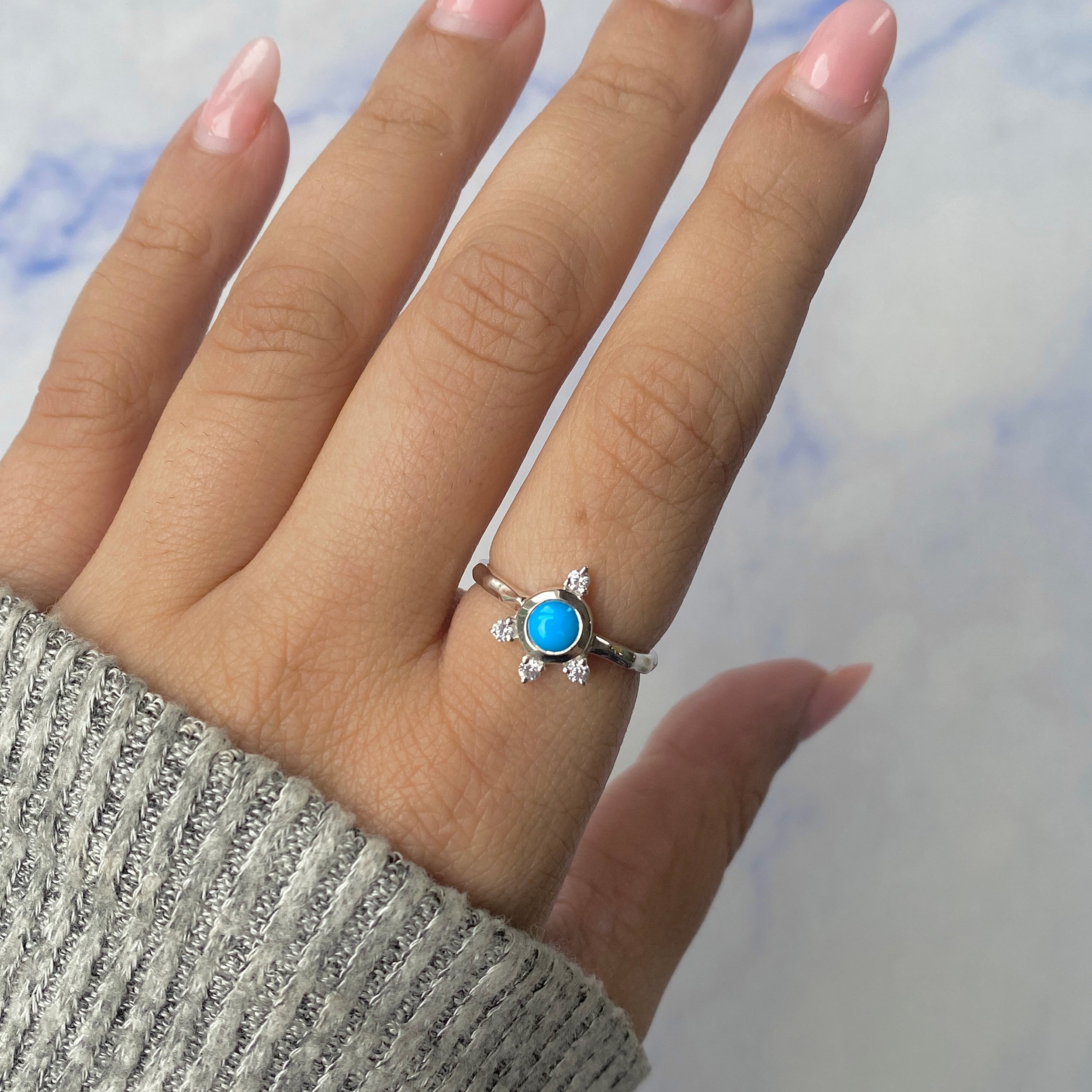 Turquoise & White Topaz Ring-(TRQ-RDR-1619.)