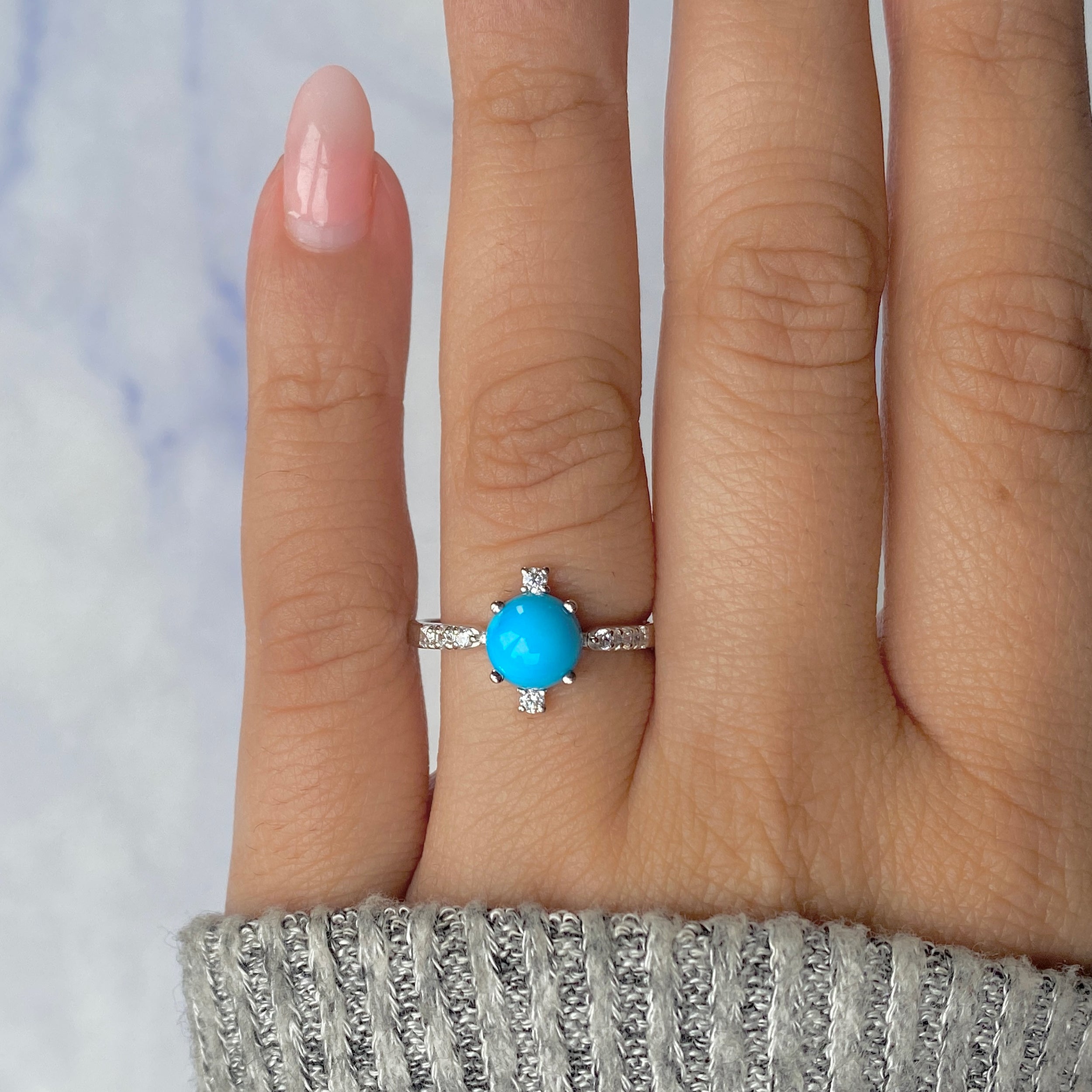 Turquoise & White Topaz Ring-(TRQ-RDR-1621.)
