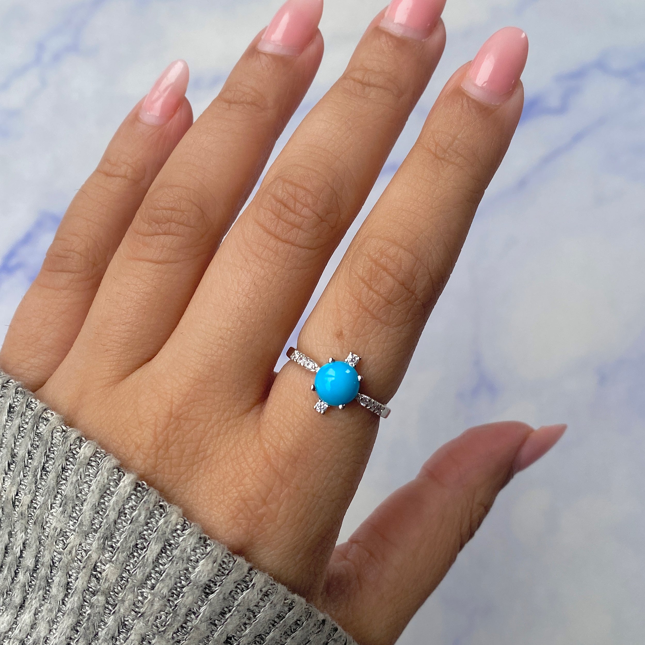 Turquoise & White Topaz Ring-(TRQ-RDR-1621.)