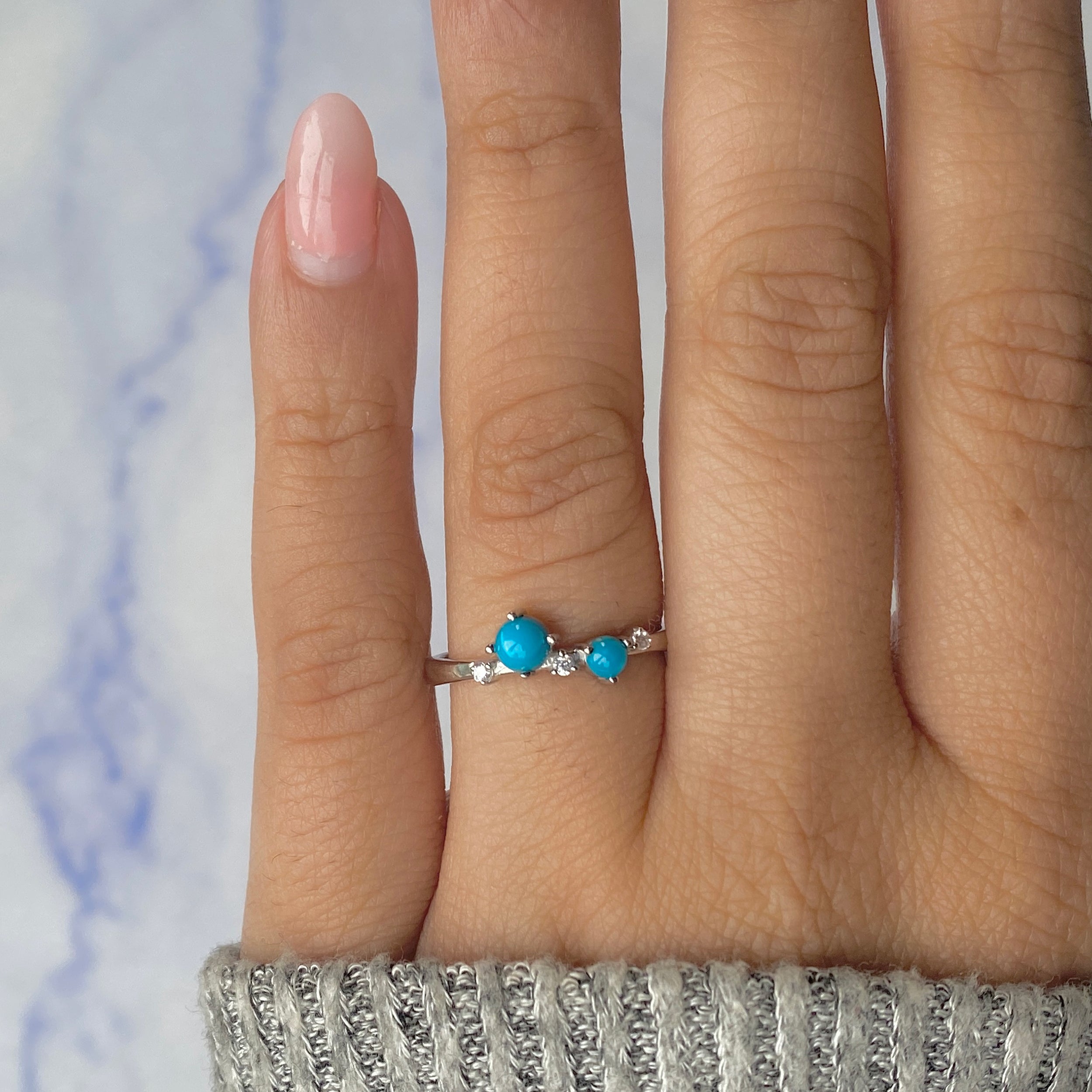Turquoise & White Topaz Ring-(TRQ-RDR-1661.)