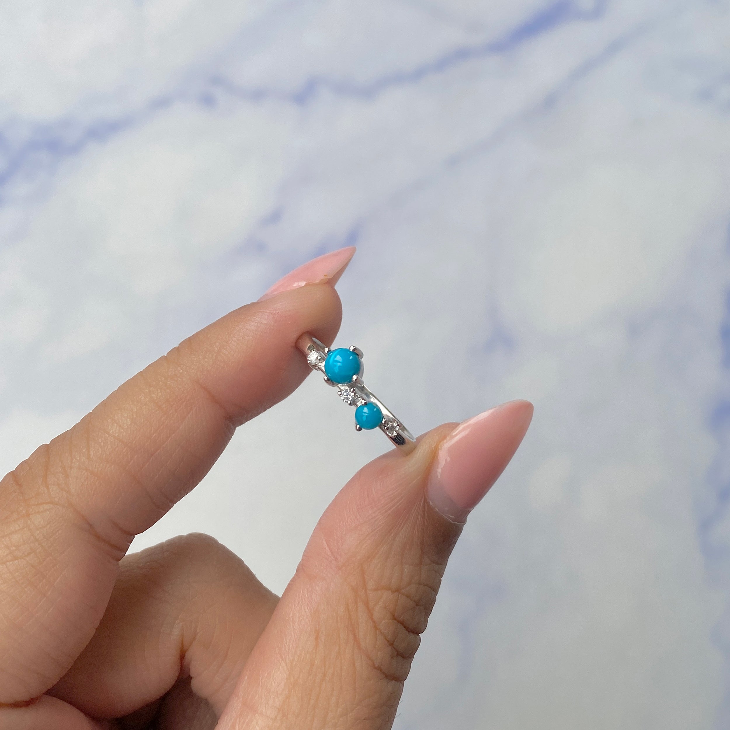 Turquoise & White Topaz Ring-(TRQ-RDR-1661.)