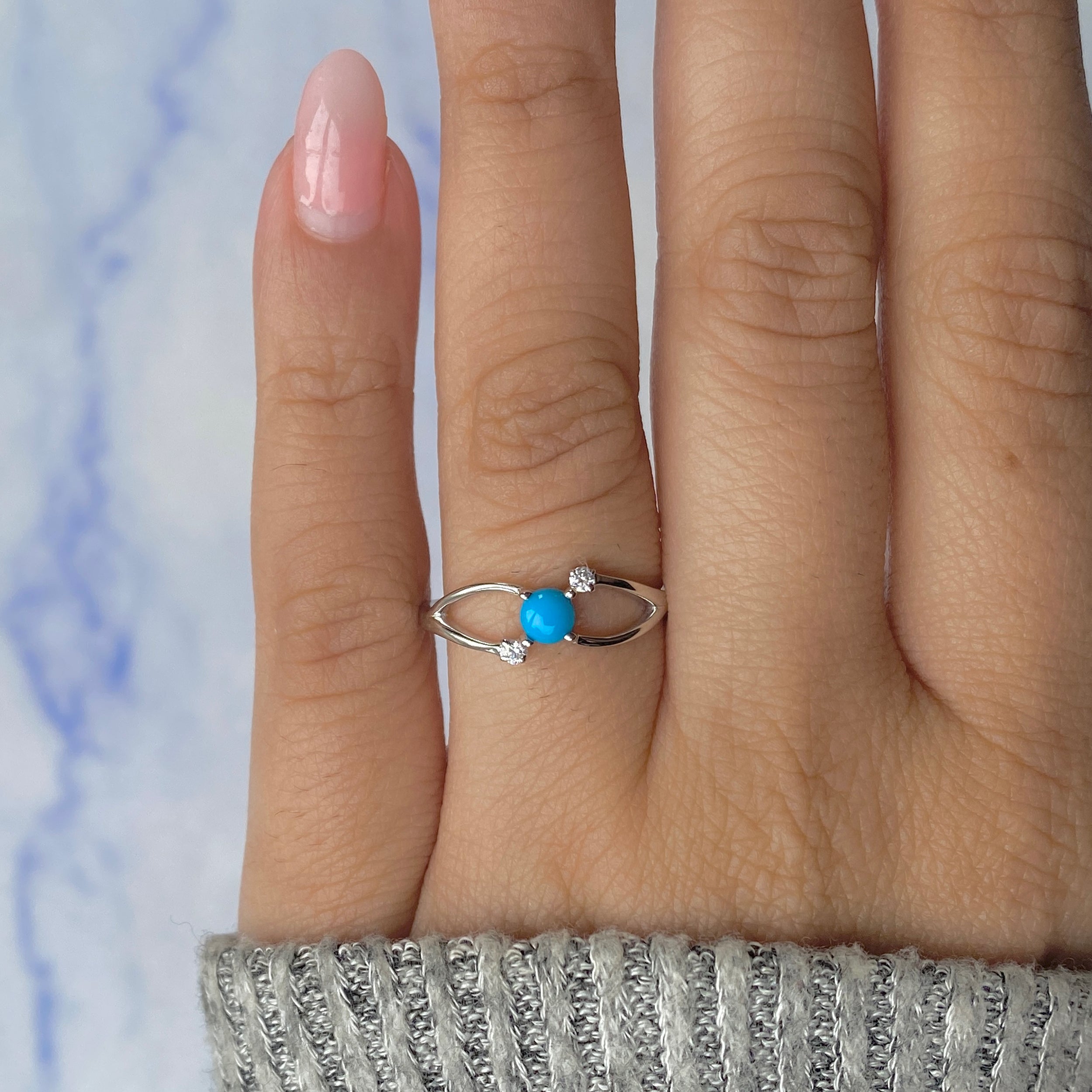 Turquoise & White Topaz Ring-(TRQ-RDR-1712.)