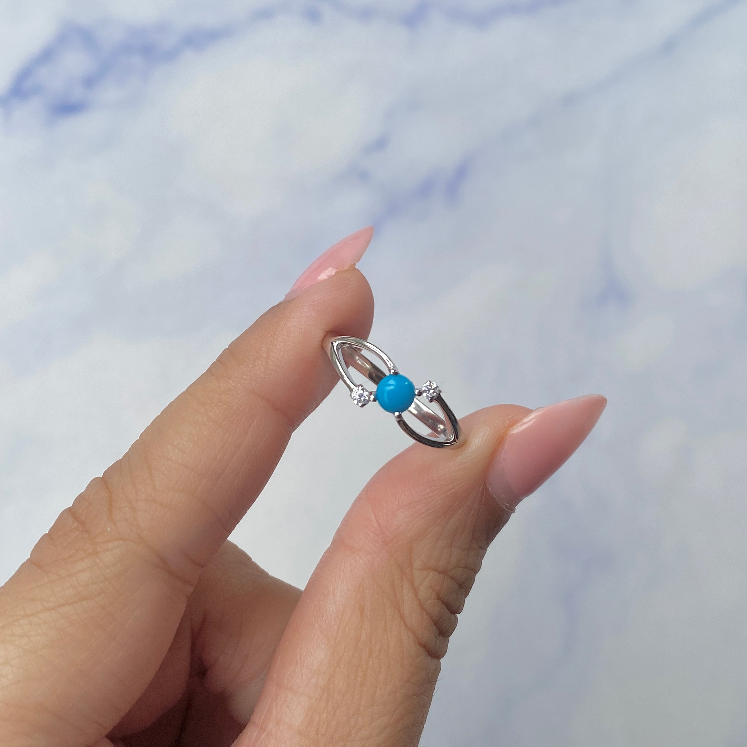 Turquoise & White Topaz Ring-(TRQ-RDR-1712.)