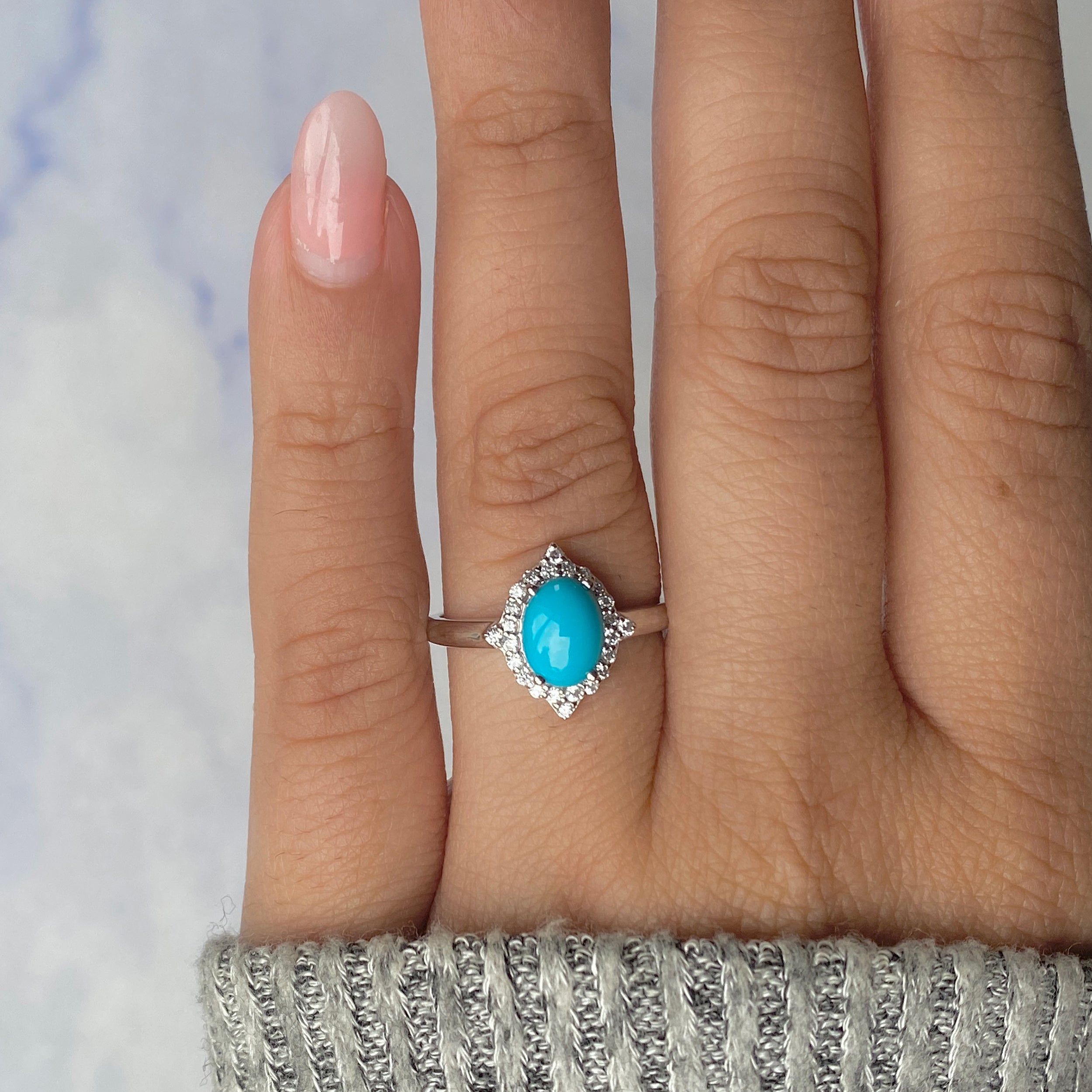 Turquoise & White Topaz Ring-(TRQ-RDR-1745.)