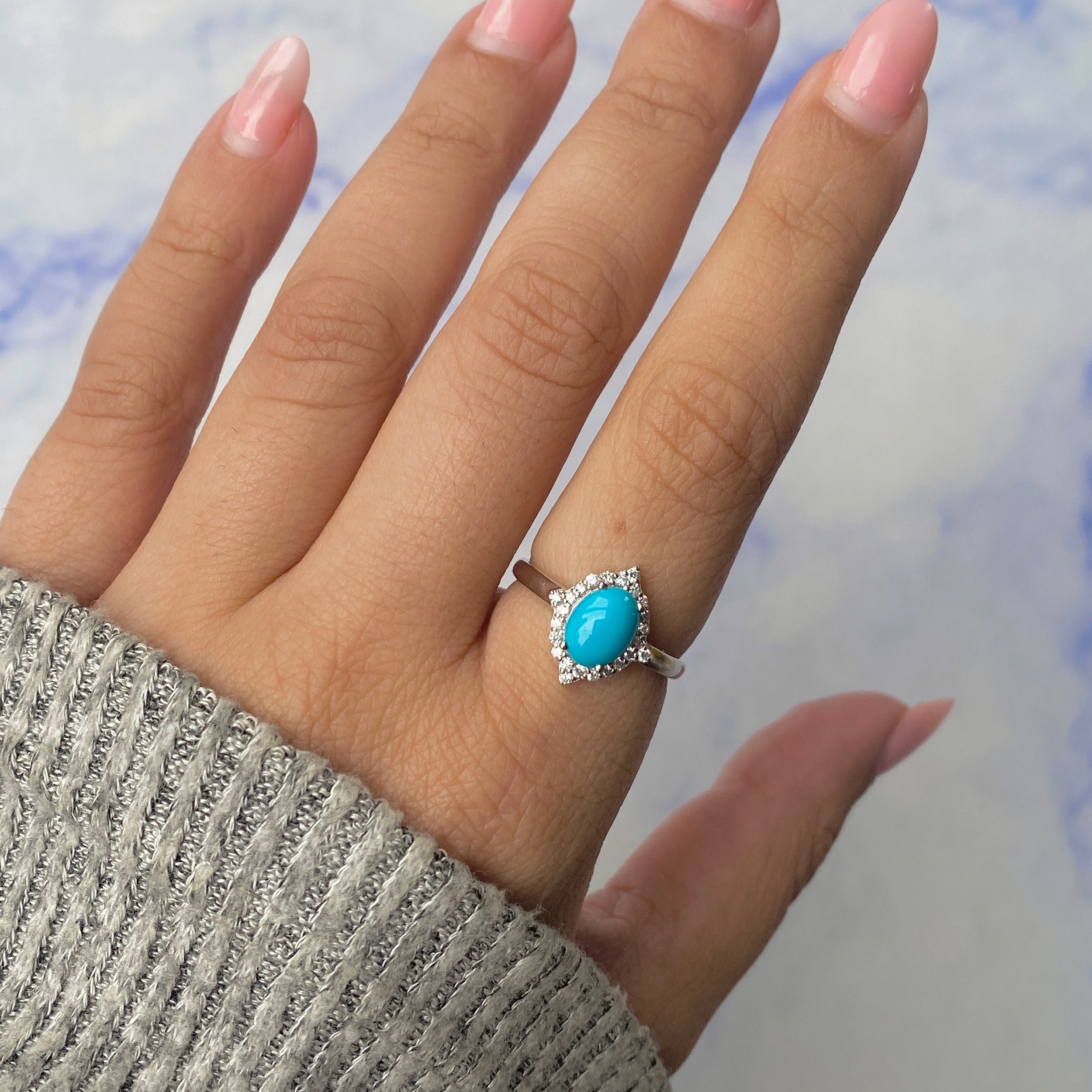 Turquoise & White Topaz Ring-(TRQ-RDR-1745.)