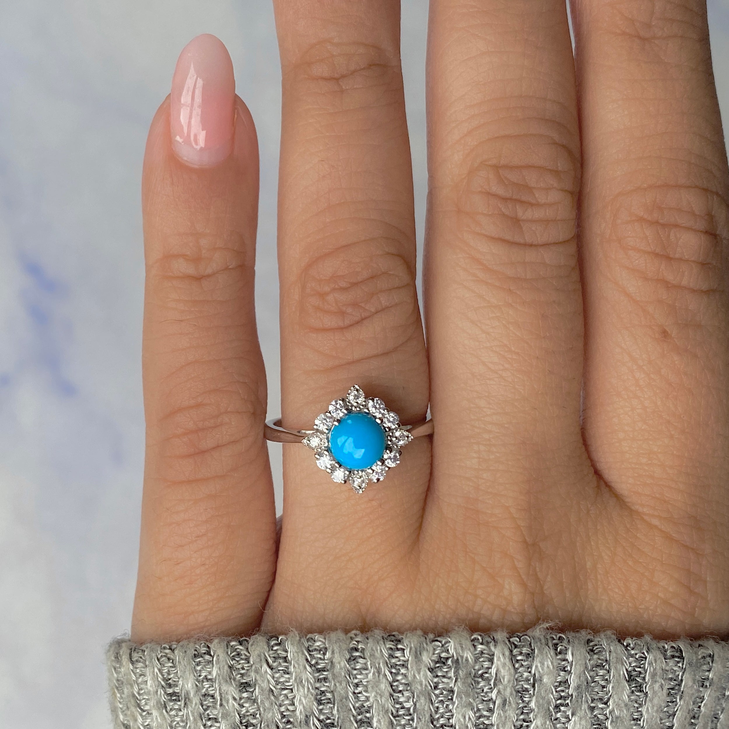 Turquoise & White Topaz Ring-(TRQ-RDR-1784.)