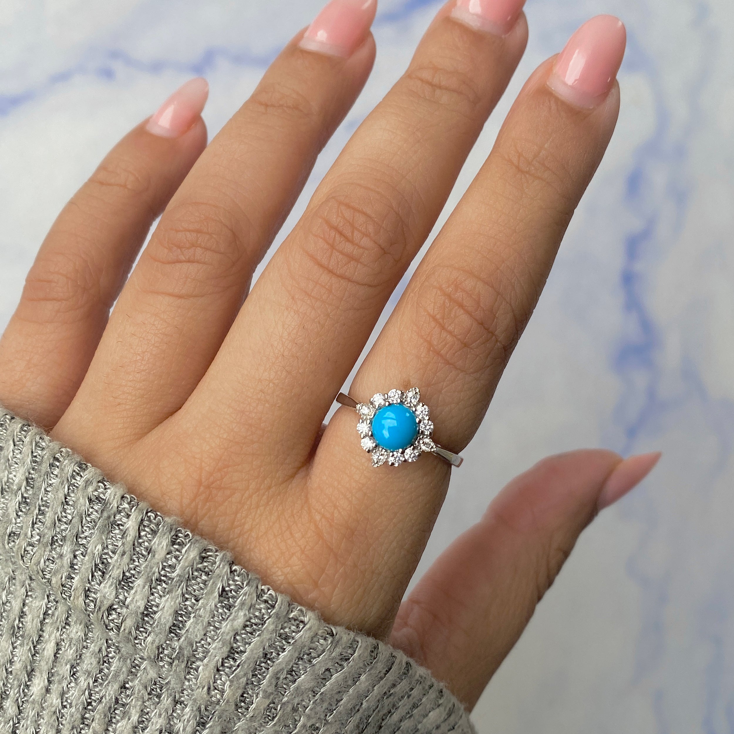 Turquoise & White Topaz Ring-(TRQ-RDR-1784.)