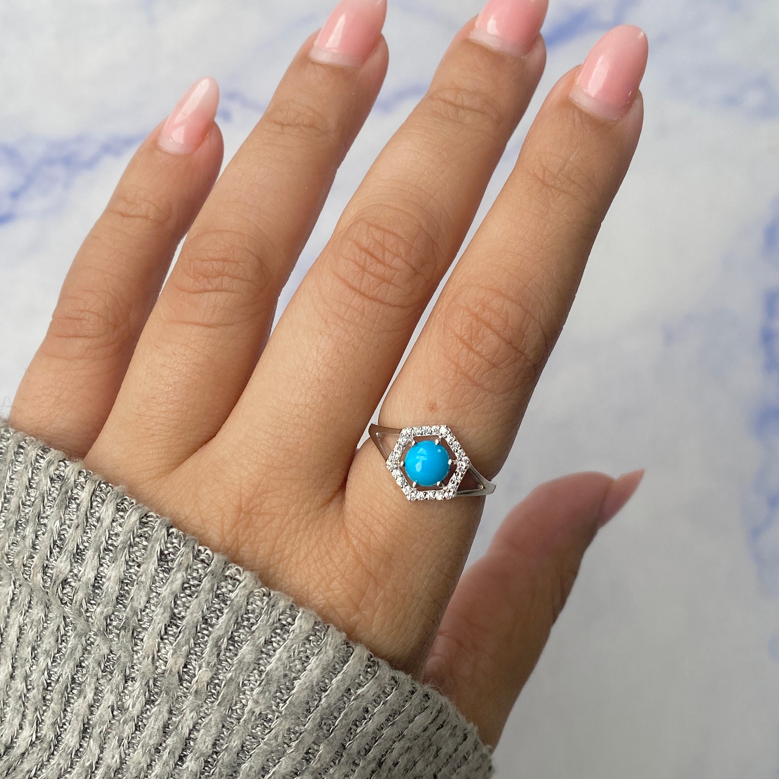 Turquoise & White Topaz Ring-(TRQ-RDR-1800.)