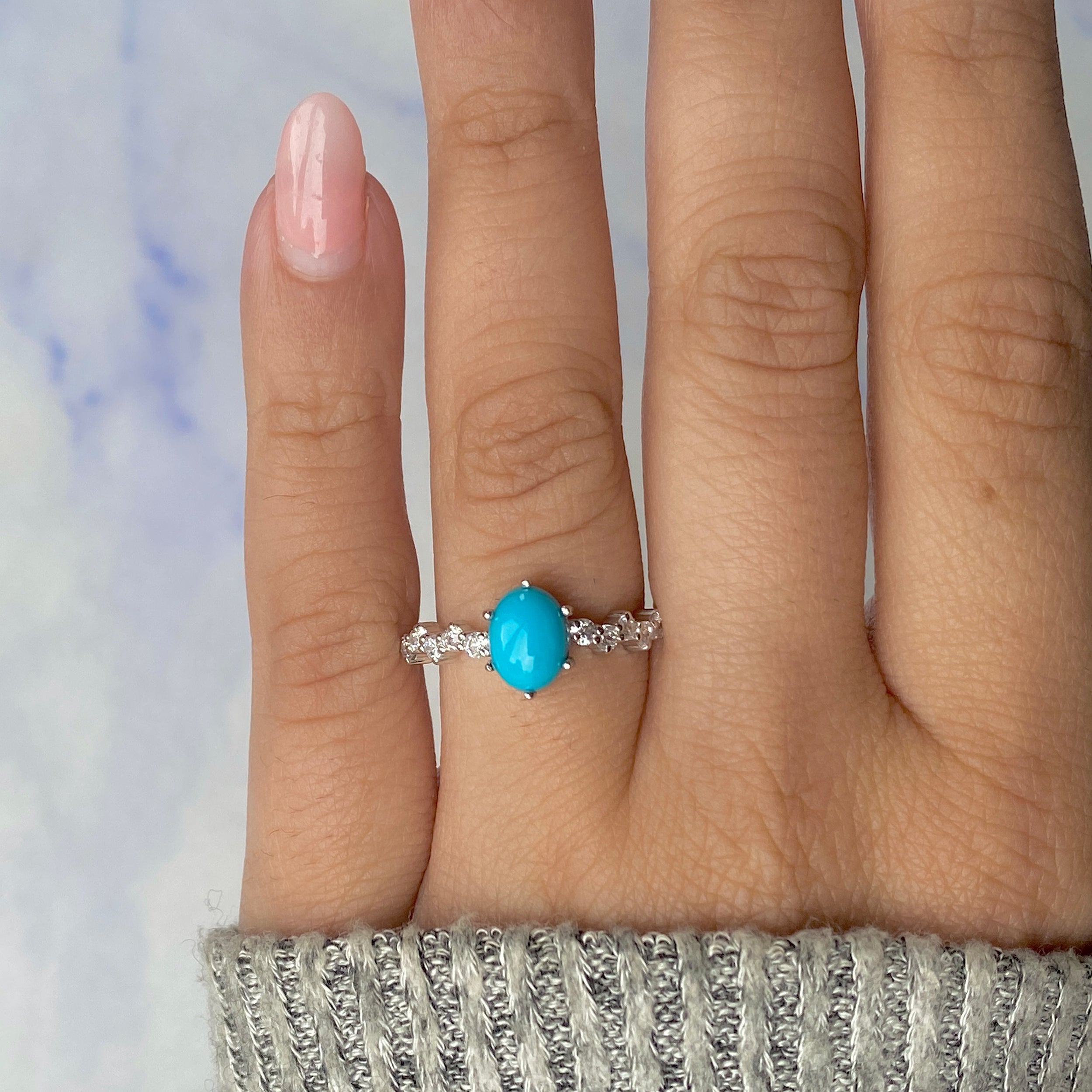 Turquoise & White Topaz Ring-(TRQ-RDR-2241.)