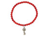 Key Charm / Red Coral Beaded Bracelet BDD-11-207
