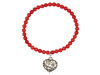 Filigree Heart Charm / Red Coral Beaded Bracelet BDD-11-208
