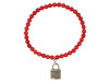 Lock Charm / Red Coral Beaded Bracelet BDD-11-209
