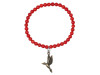 Hummingbird Charm / Red Coral Beaded Bracelet BDD-11-215
