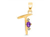 Amethyst & White Topaz Alphabet T Pendant AMT-RDA-20.
