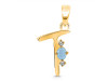 Aquamarine & White Topaz Alphabet T Pendant AQM-RDA-20.