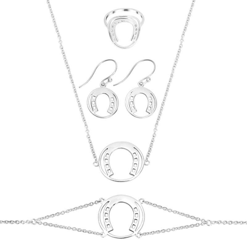 Horse Shoe Plain Silver Jewelry Set PS-RDR-312 / RDE-533 / RDN-1 / RDB-1.