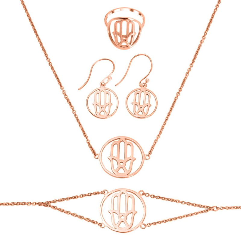 Hamsa Hand Plain Silver Jewelry Set