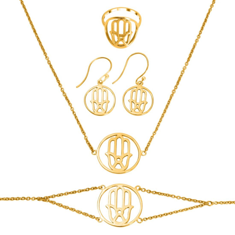 Hamsa Hand Plain Silver Jewelry Set PS-RDR-316 / RDE-537 / RDN-5 / RDB-5.