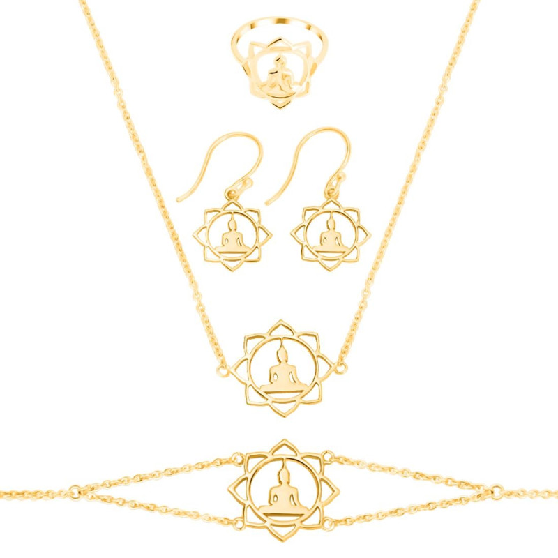 Human Body Chakra Plain Silver Jewelry Set PS-RDR-325 / RDE-546 / RDN-14 / RDB-14.