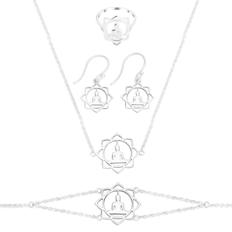 Human Body Chakra Plain Silver Jewelry Set PS-RDR-325 / RDE-546 / RDN-14 / RDB-14.