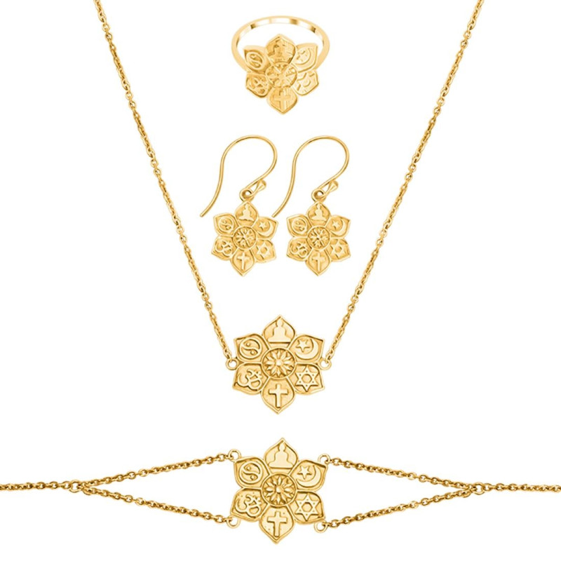 Unity Of Religions Plain Silver Jewelry Set PS-RDR-324 / RDE-545 / RDN-13 / RDB-13.