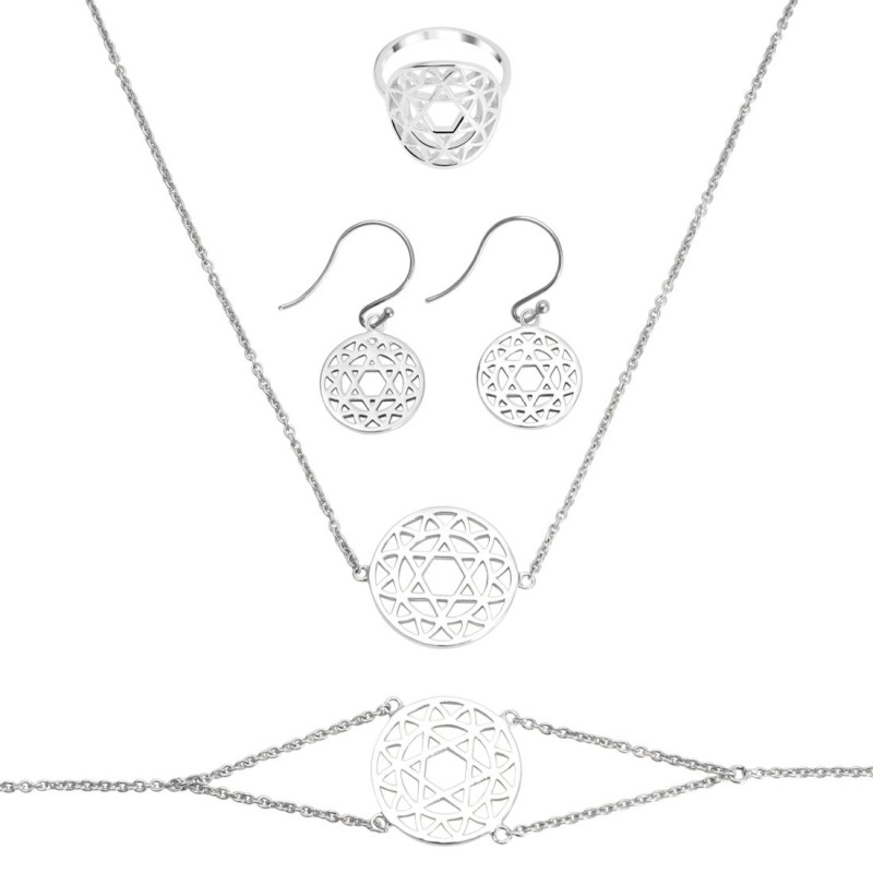 Heart Chakra Plain Silver Jewelry Set PS-RDR-322 / RDE-543 / RDN-11 / RDB-11.