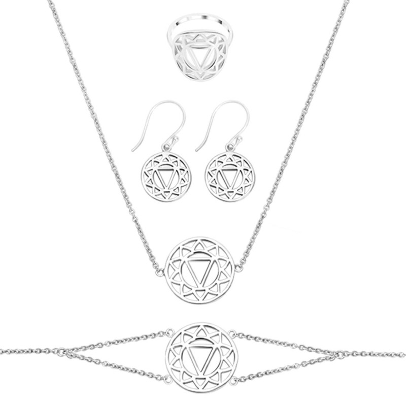 Solar Plexus Chakra Plain Silver Jewelry Set PS-RDR-317 / RDE-538 / RDN-6 / RDB-6.