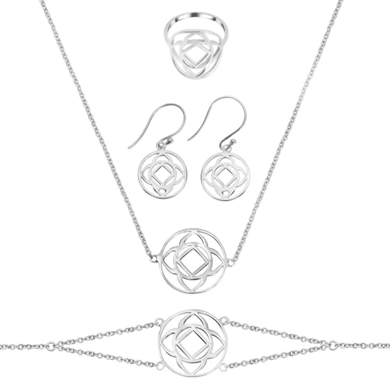 Base Chakra Plain Silver Jewelry Set PS-RDR-321 / RDE-542 / RDN-10 / RDB-10.