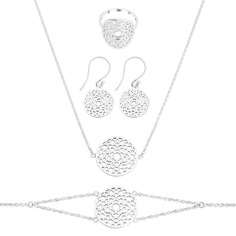 Crown Chakra Plain Silver Jewelry Set PS-RDR-320 / RDE-541 / RDN-9 / RDB-9.