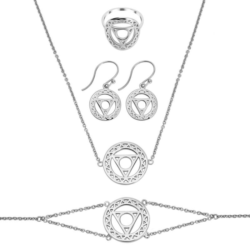 Throat Chakra Plain Silver Jewelry Set PS-RDR-319 / RDE-540 / RDN-8 / RDB-8.