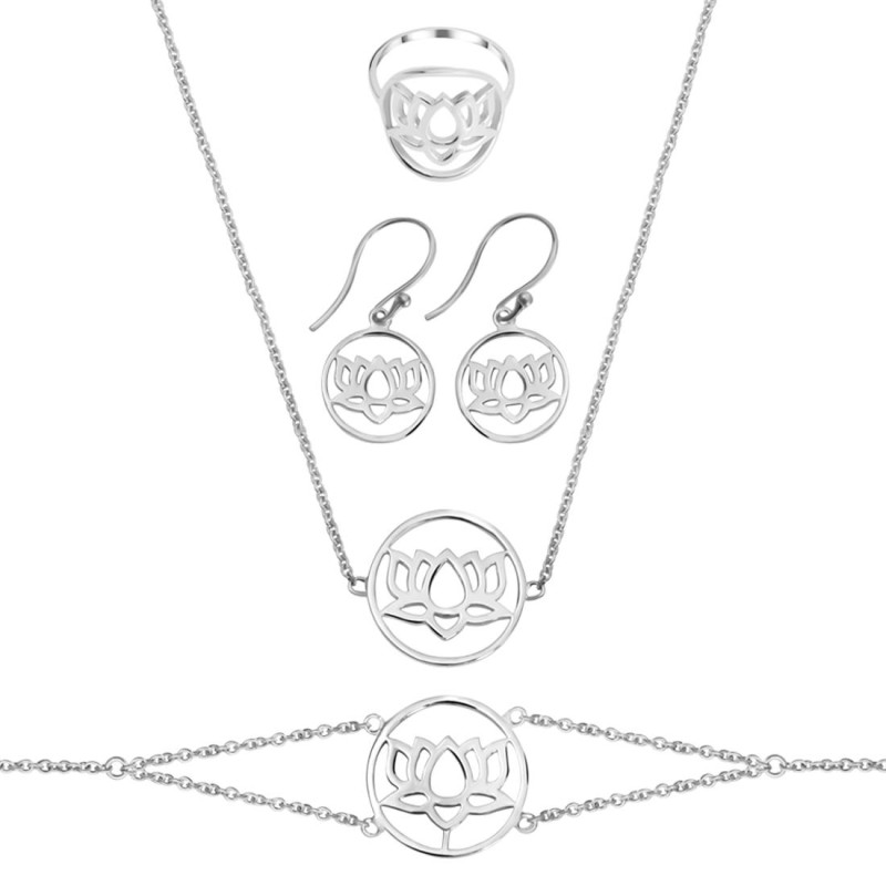 Lotus Plain Silver Jewelry Set PS-RDR-315 / RDE-536 / RDN-4 / RDB-4.