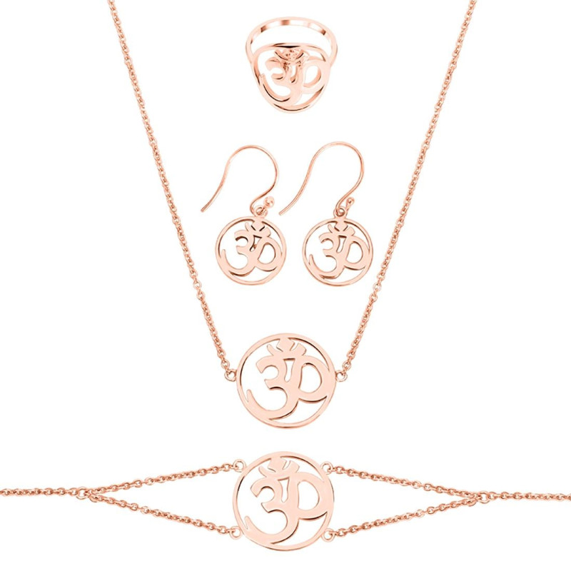 Om Plain Silver Jewelry Set