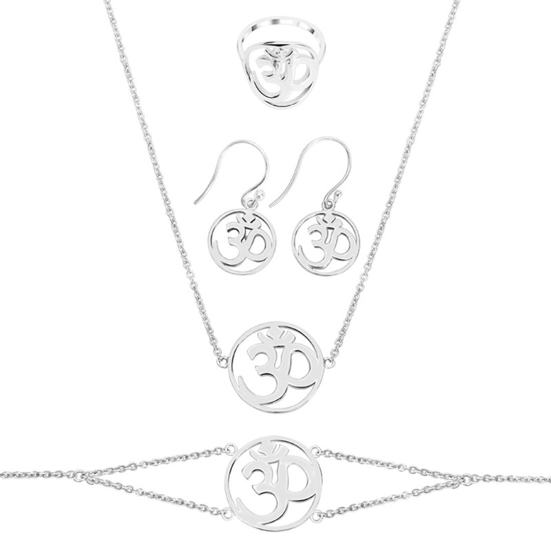 Om Plain Silver Jewelry Set PS-RDR-323 / RDE-544 / RDN-12 / RDB-12.