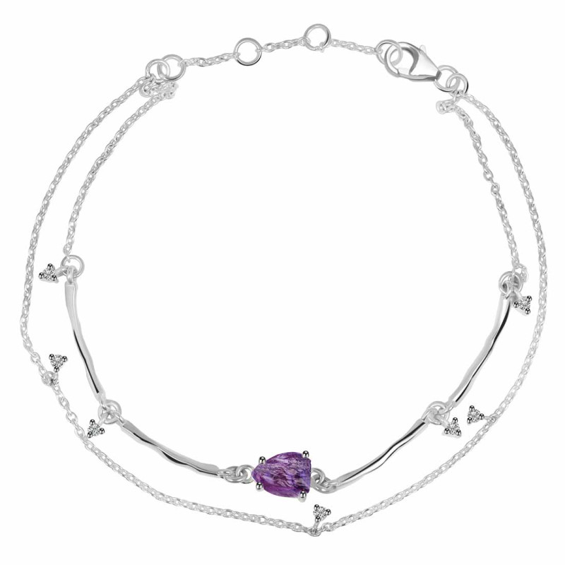 Amethyst  Raw Crystal & White Topaz Bracelet AMT-RDB-168.