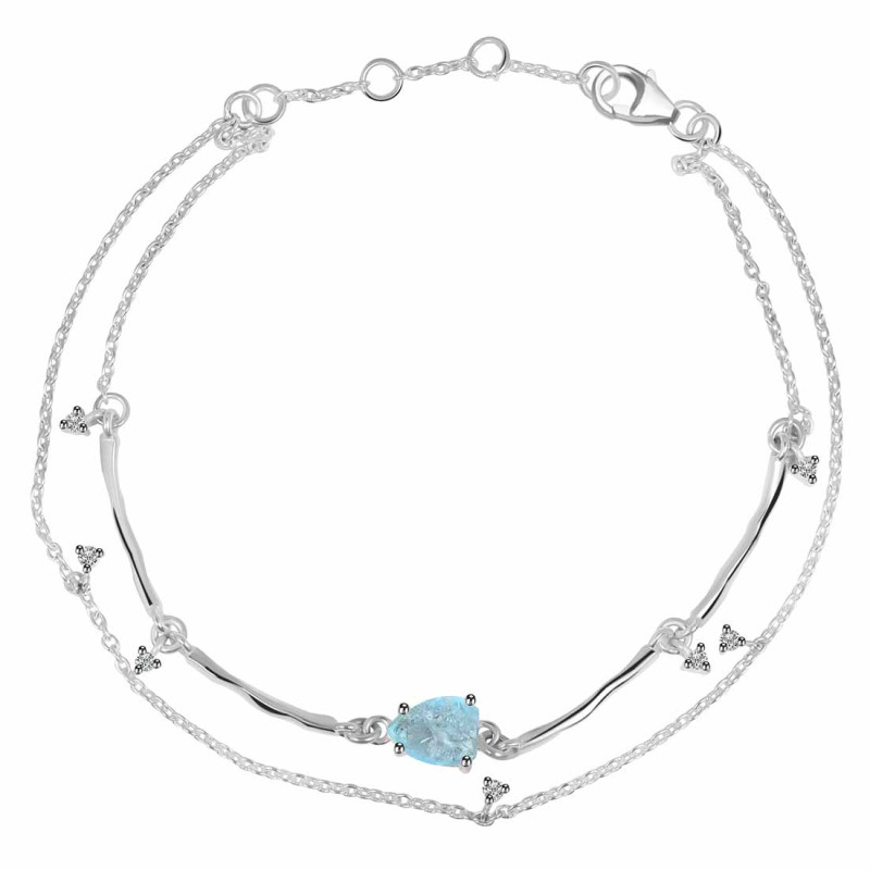 Aquamarine  Raw Crystal & White Topaz Bracelet AQM-RDB-168.