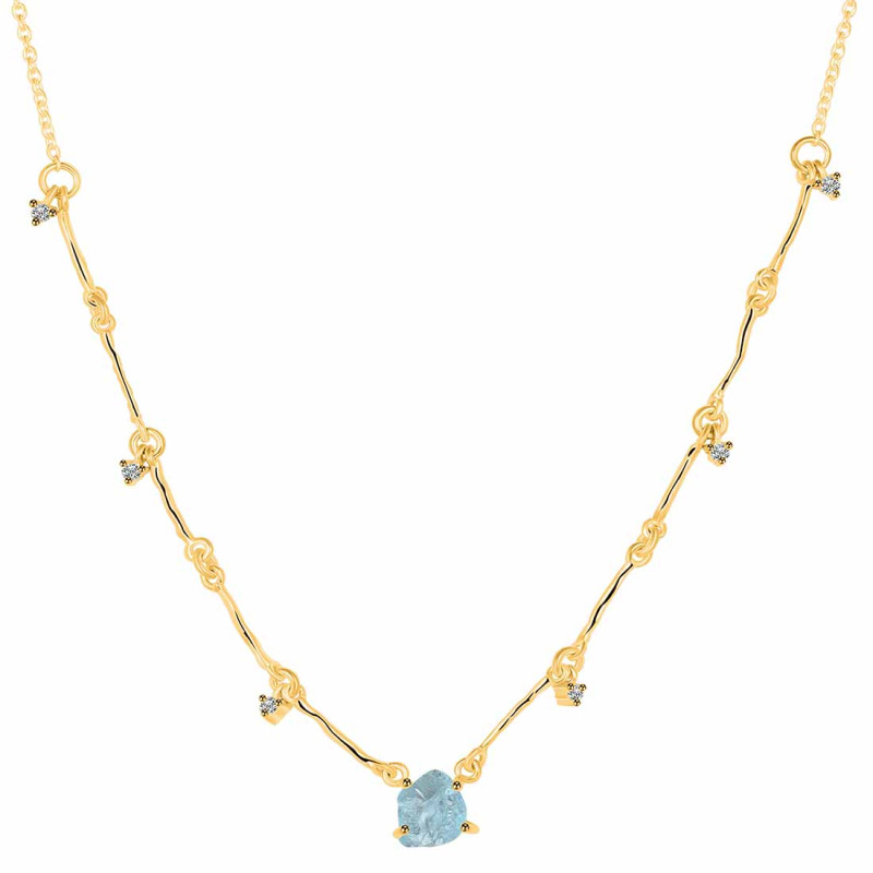 Aquamarine  Raw Crystal & White Topaz Necklace AQM-RDN-385.