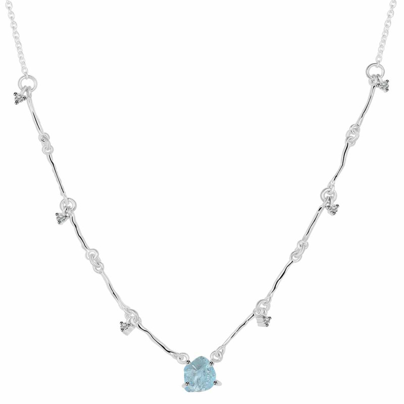 Aquamarine  Raw Crystal & White Topaz Necklace AQM-RDN-385.