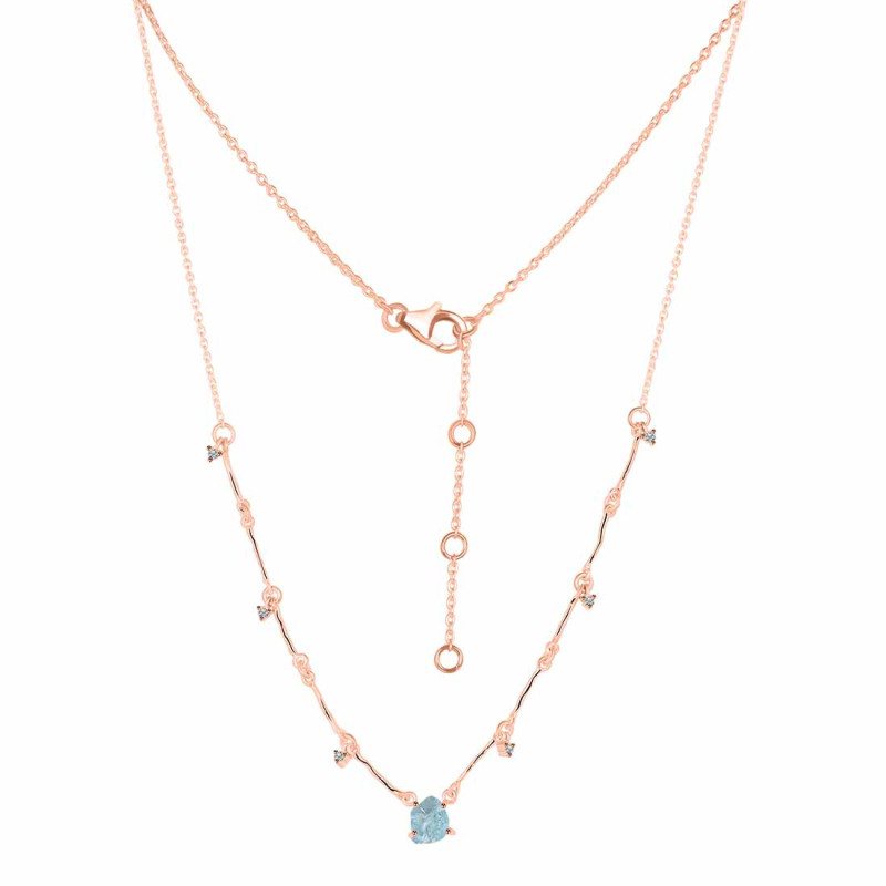 Aquamarine  Raw Crystal & White Topaz Necklace AQM-RDN-385.