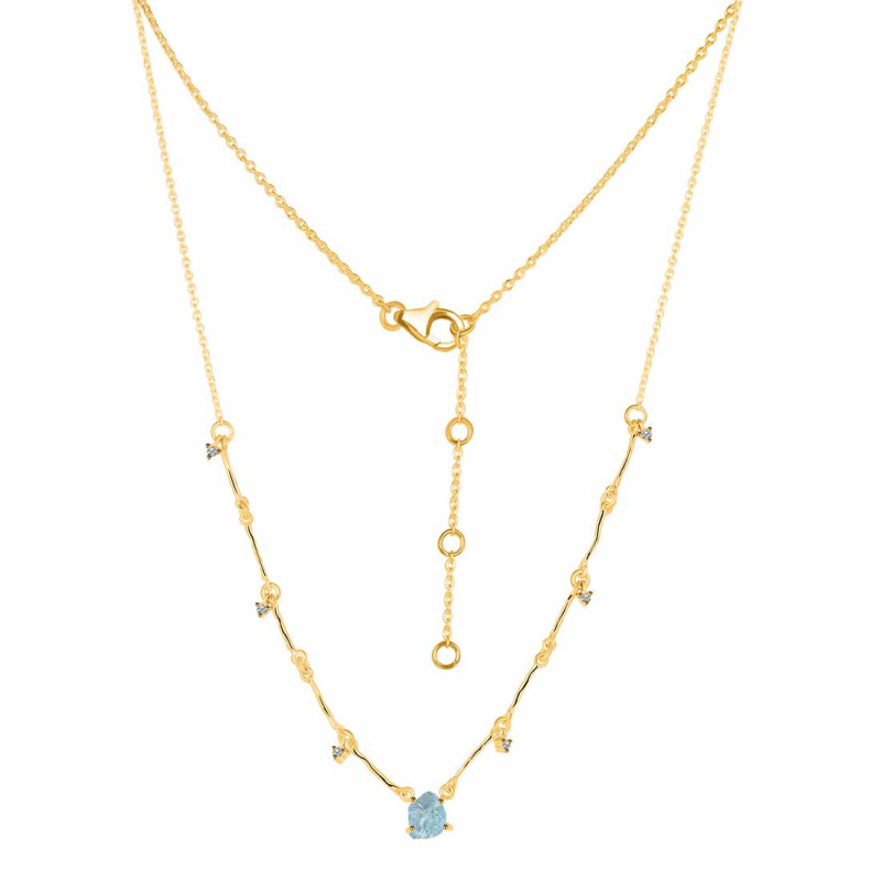Aquamarine  Raw Crystal & White Topaz Necklace AQM-RDN-385.