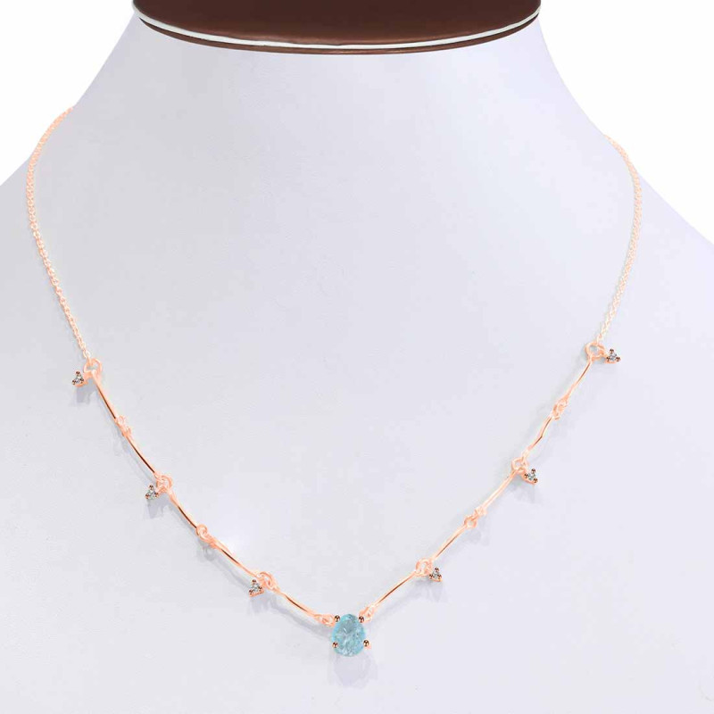 Aquamarine  Raw Crystal & White Topaz Necklace AQM-RDN-385.