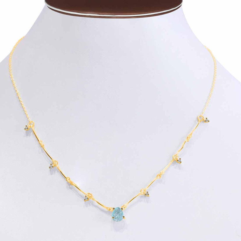 Aquamarine  Raw Crystal & White Topaz Necklace AQM-RDN-385.
