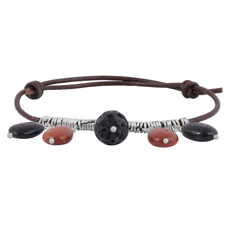Lava / Sunstone / Black Spinel Beaded Bracelet BDD-11-177