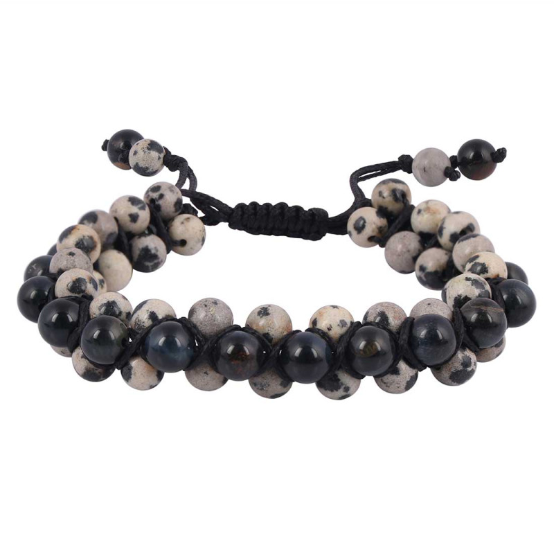 Delrmefia jasper / Black Obsidian Beaded Bracelet BDD-11-181
