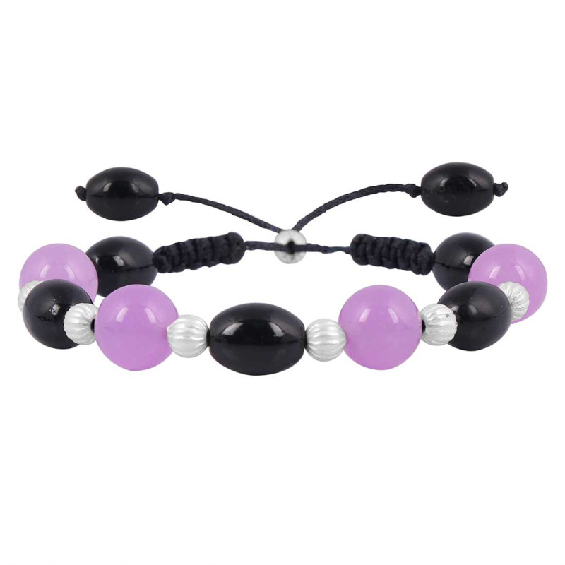 Chalcedony / Black Spinel Beaded Bracelet BDD-11-198